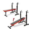 Adjustable Folding Fitness Barbell Rack and Weight Bench for Home Gym;  Strength Training