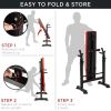 Adjustable Folding Fitness Barbell Rack and Weight Bench for Home Gym;  Strength Training