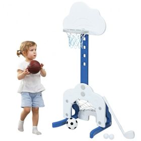 Kids Fitness Playing Game 3-in-1 Adjustable Basketball Hoop Sets (Color: White, Type: Exercise & Fitness)