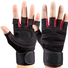 Half finger gym gloves (format: L, Color: Red)