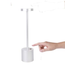 LED Aluminum Alloy Waterproof Rechargeable Desk Lamp Touch Dimming Metal Table Lamps For Bar Living Room Reading Camping Light (Light Color: Button Touch Silver, Light Source Power: 800 MA)