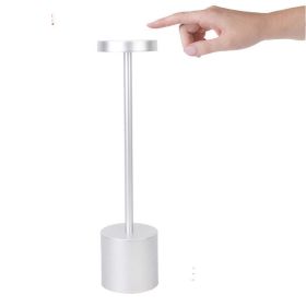 LED Aluminum Alloy Waterproof Rechargeable Desk Lamp Touch Dimming Metal Table Lamps For Bar Living Room Reading Camping Light (Light Color: Top Touch Silver, Light Source Power: 1800 MA)