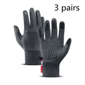 Men's Sports Touch Screen Windproof Warm Gloves (Color: 3pair Grey, size: XL)