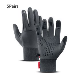 Men's Sports Touch Screen Windproof Warm Gloves (Color: Grey 5Pairs, size: XL)